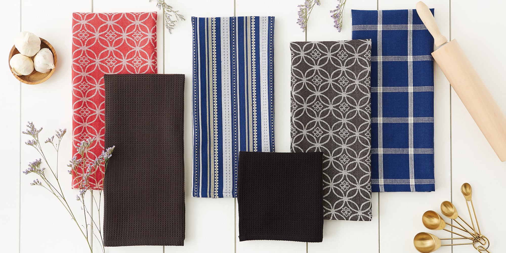 DII® Assorted Red Dishtowel & Dishcloth (Set of 5)
